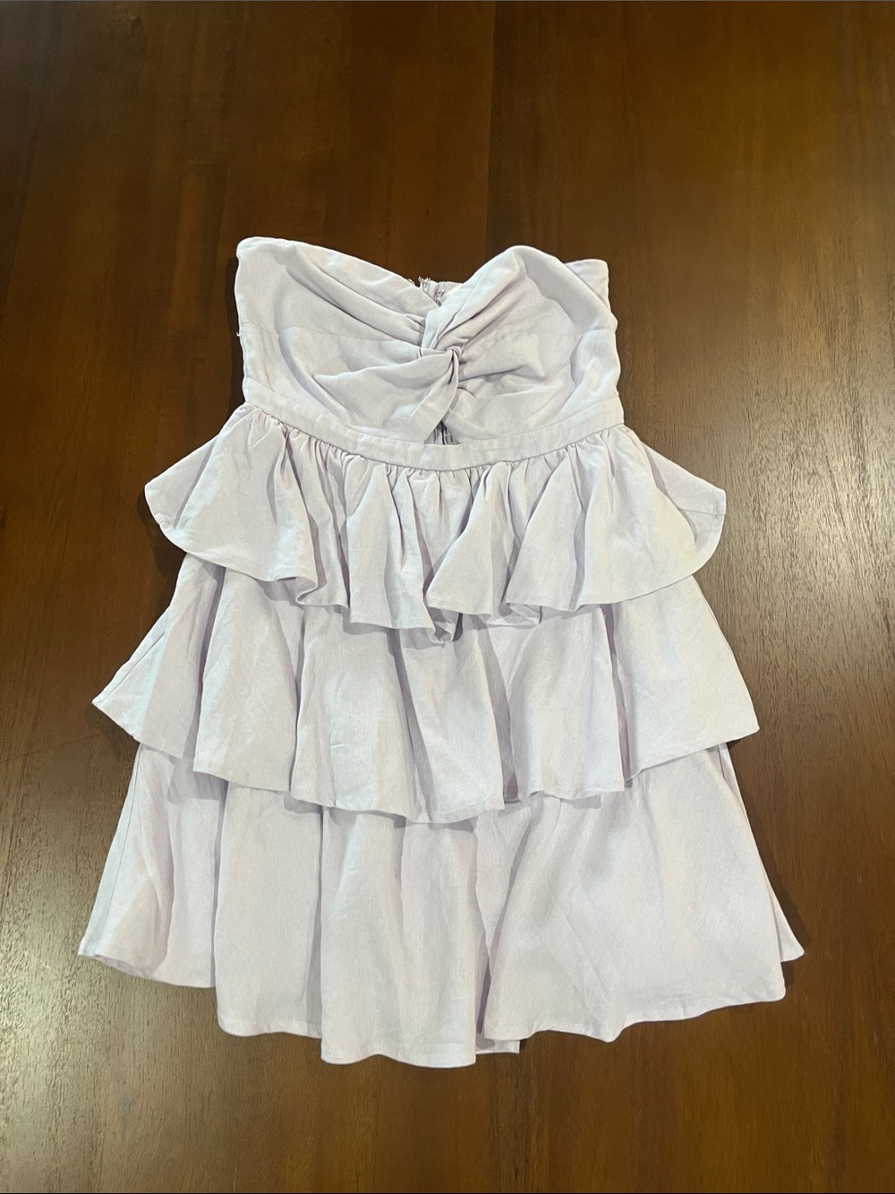 Altar'd State Lavender Strapless Ruffle Mini Dress